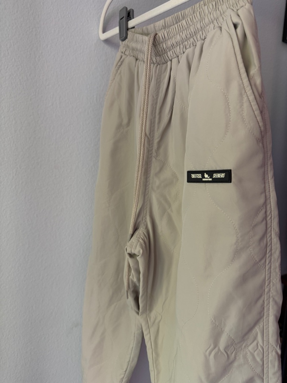 Sisters and Seekers Beige Quilted Drawstring Joggers